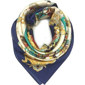 Women's Blue/Gold Satin Lightweight Large Square Fashion 35" x 35" Scarf